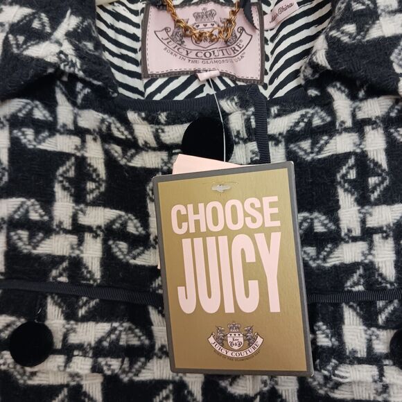 $448 NEW Juicy Couture SWING Coat Sz L Black Angel Twist Black White Houndstooth - Picture 12 of 16